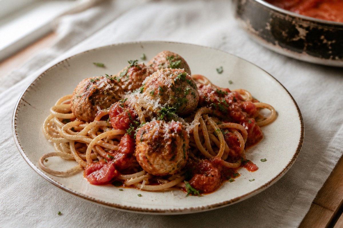 Turkey & courgette polpette in tomato sauce