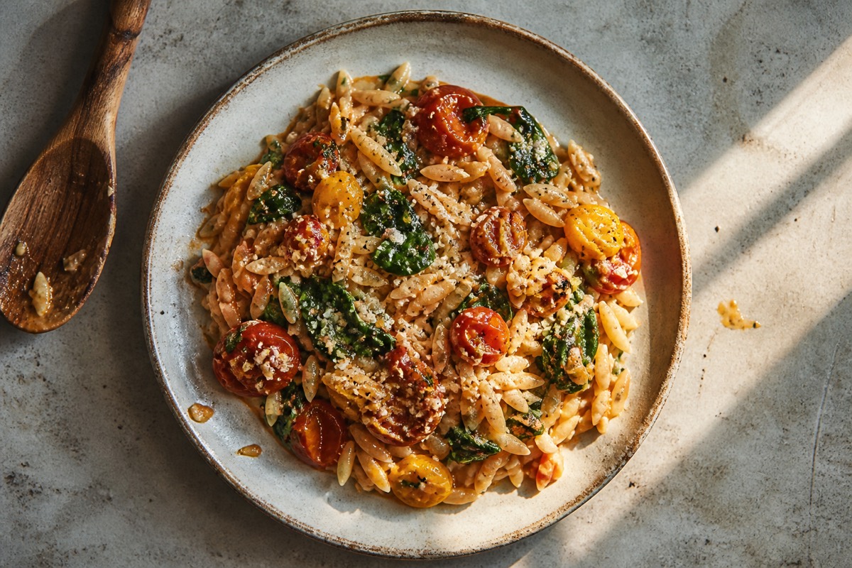 Baked feta & tomato orzo (the viral one, upgraded)