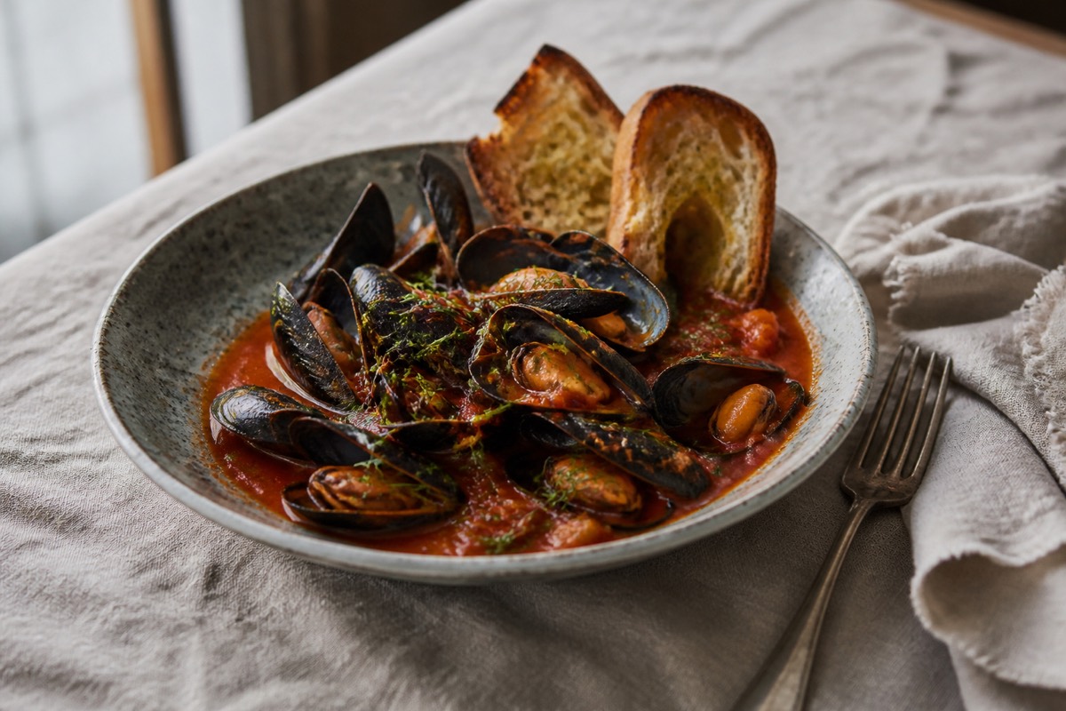 Mussels in tomato, fennel & 'nduja broth