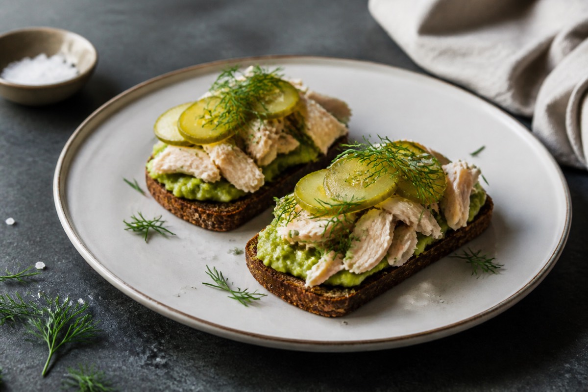 Chicken, avocado & pickle rye smorrebrod