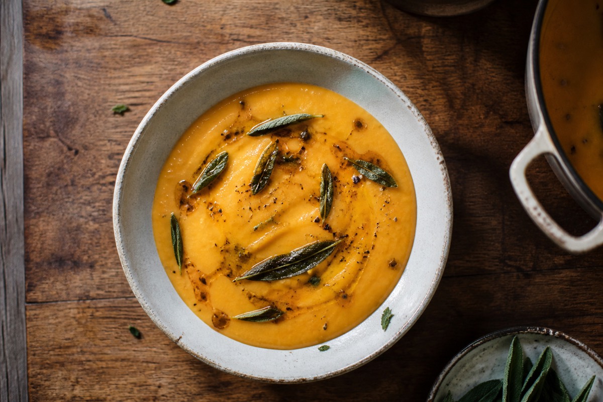 Butternut & white bean soup with brown butter sage