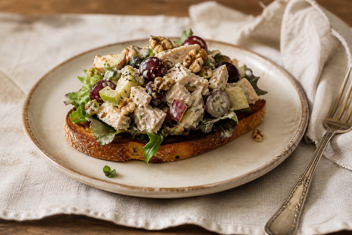 Chicken Waldorf salad on toasted sourdough