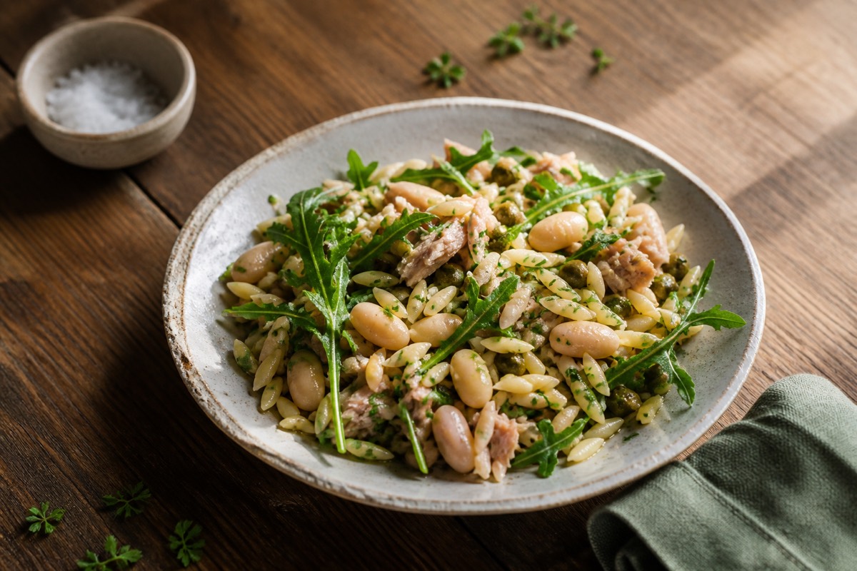 Lemon orzo, tuna & white bean lunch bowls