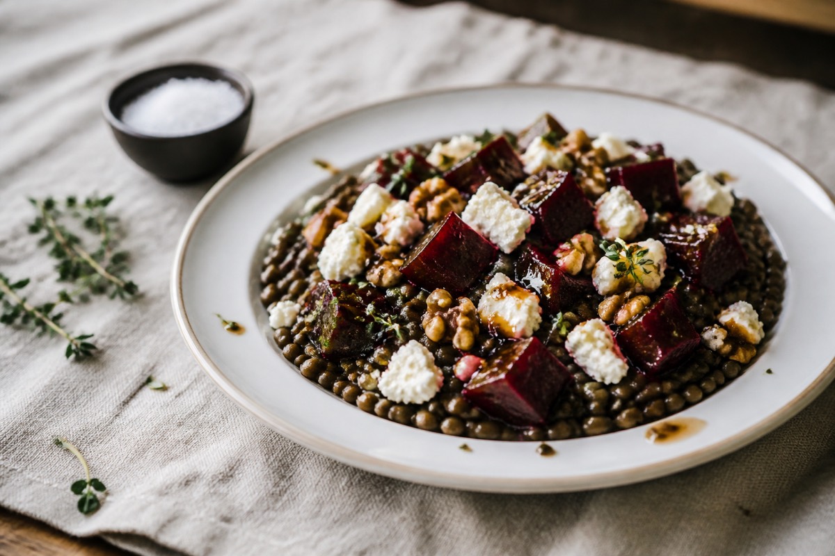 Beetroot, lentil & goat's cheese bowls