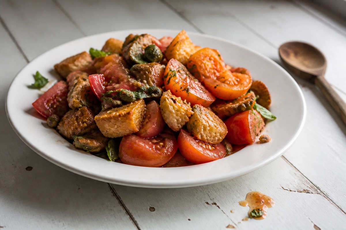 Proper panzanella (stale bread, best tomatoes)