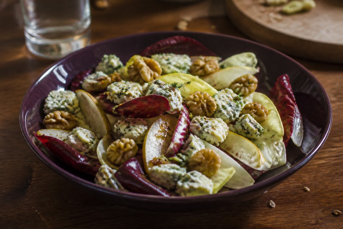 Pear, Stilton & walnut salad with chicory