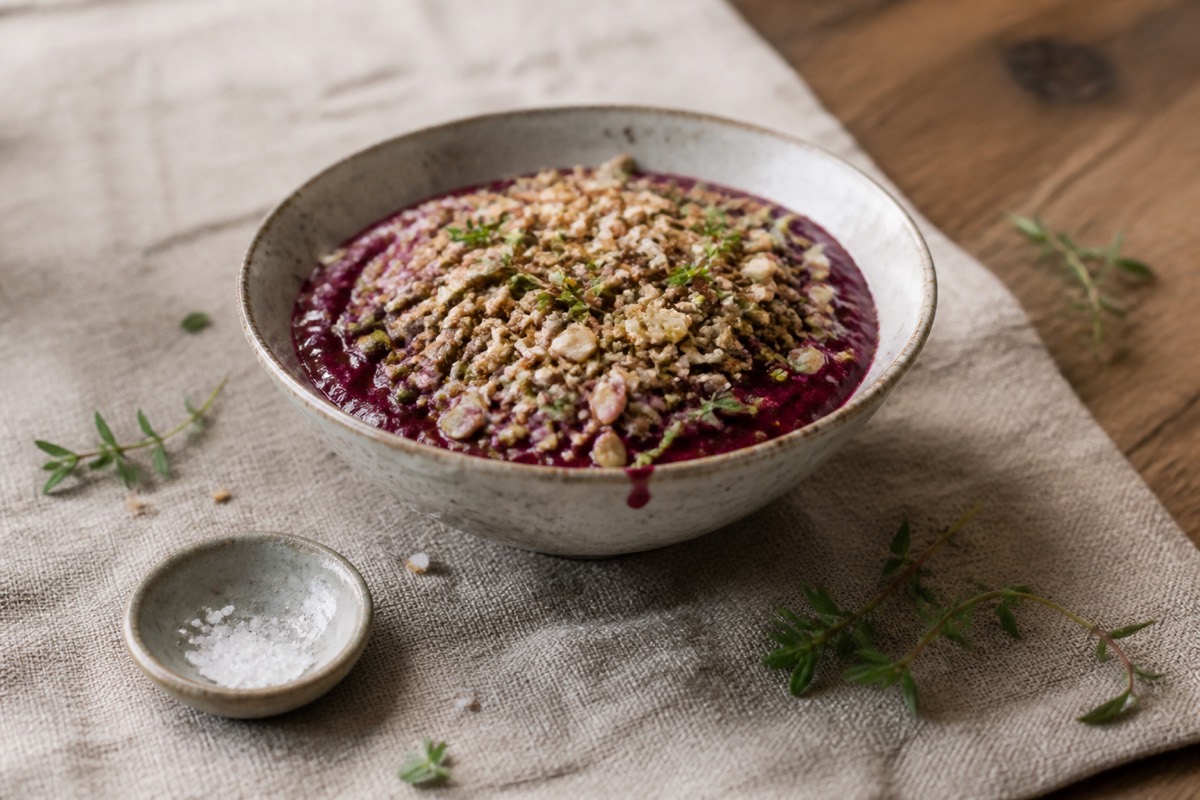 Berry & beet smoothie bowl with seed crunch