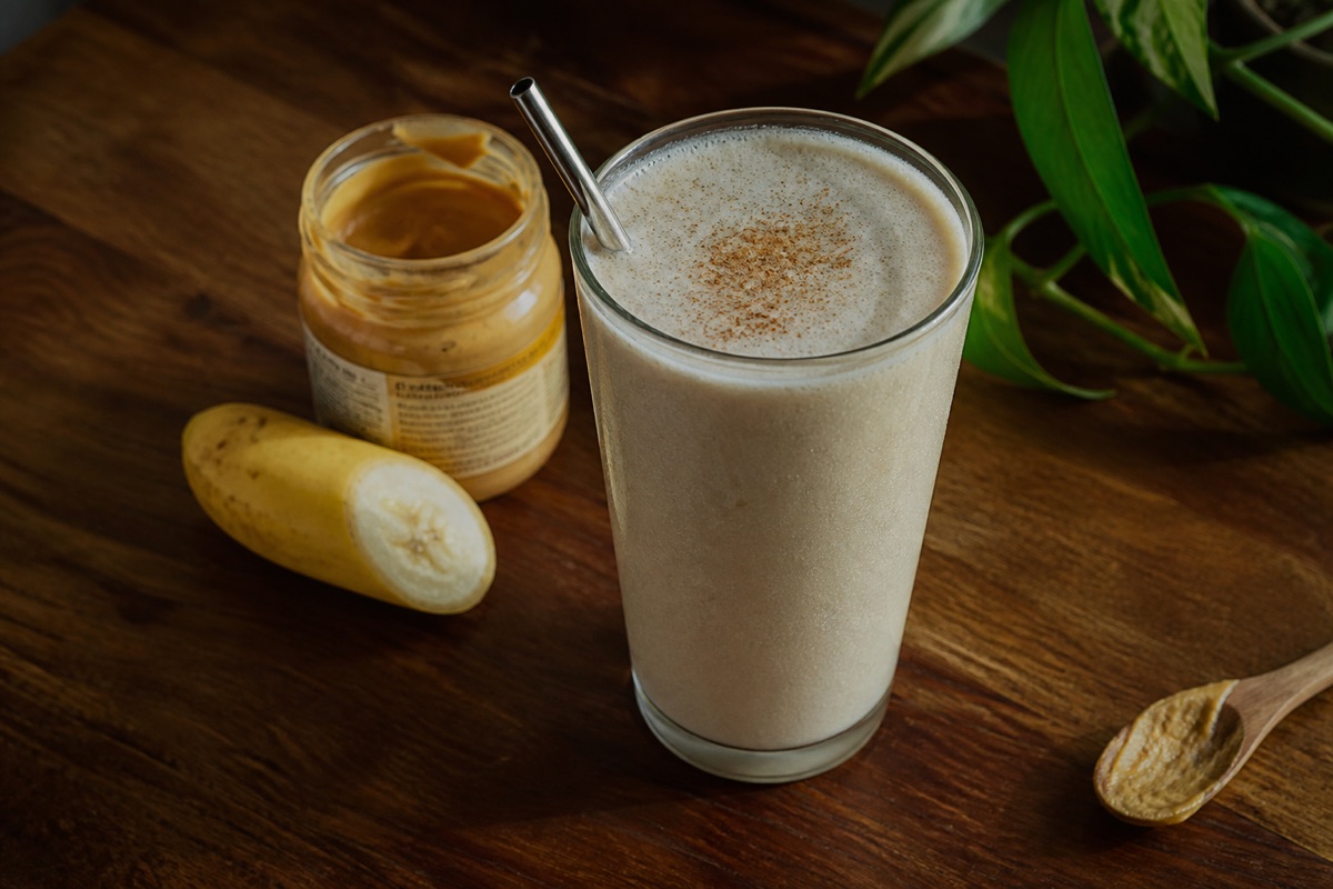 Peanut butter, banana & oat breakfast shake