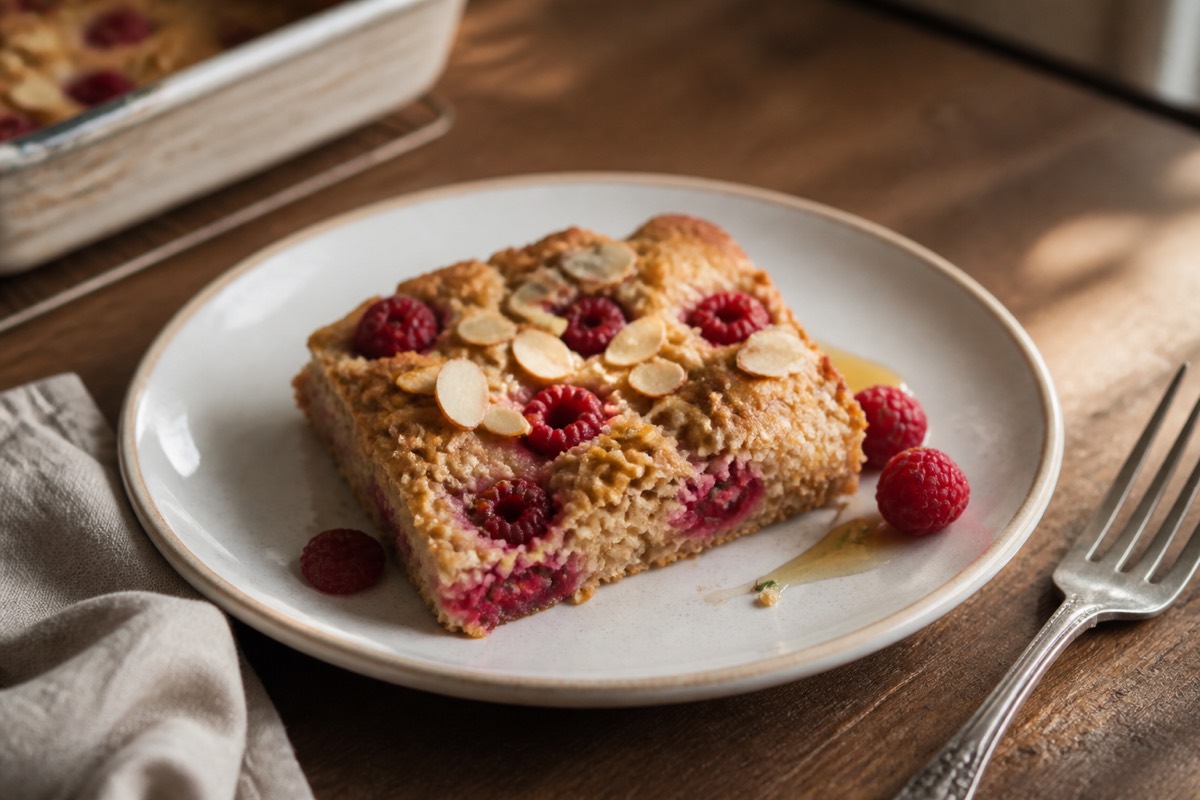 Raspberry & almond baked oats