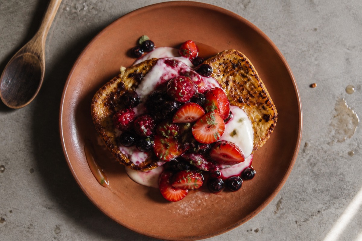 Easter hot cross bun French toast with berries