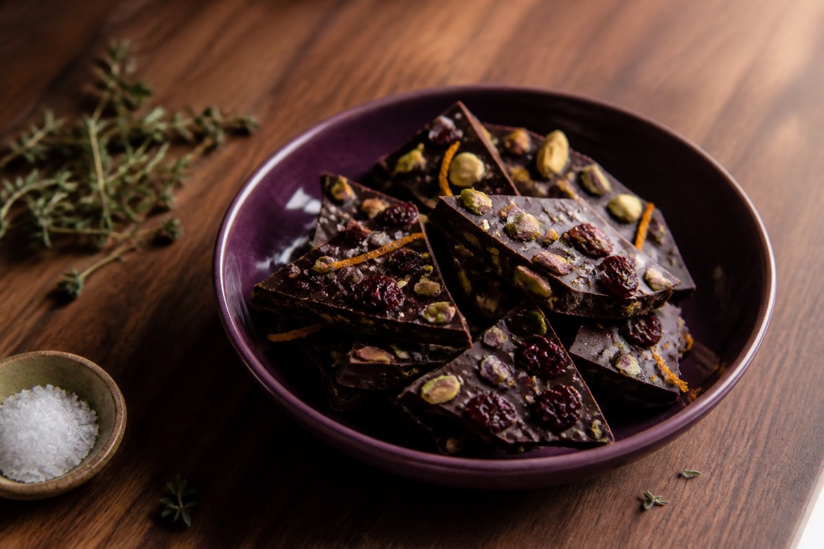 Dark chocolate, orange & pistachio bark