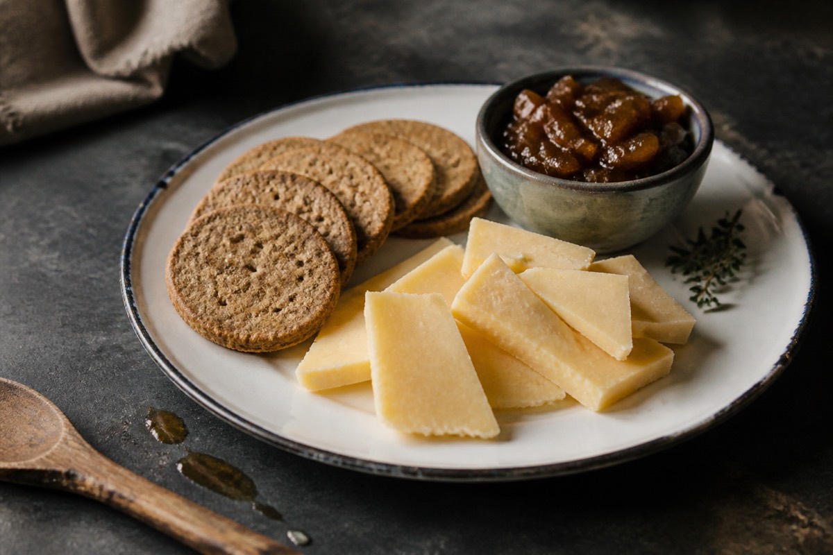 Oatcakes, aged cheddar & quick apple chutney