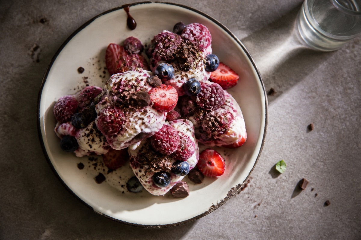 Frozen yogurt berry clusters