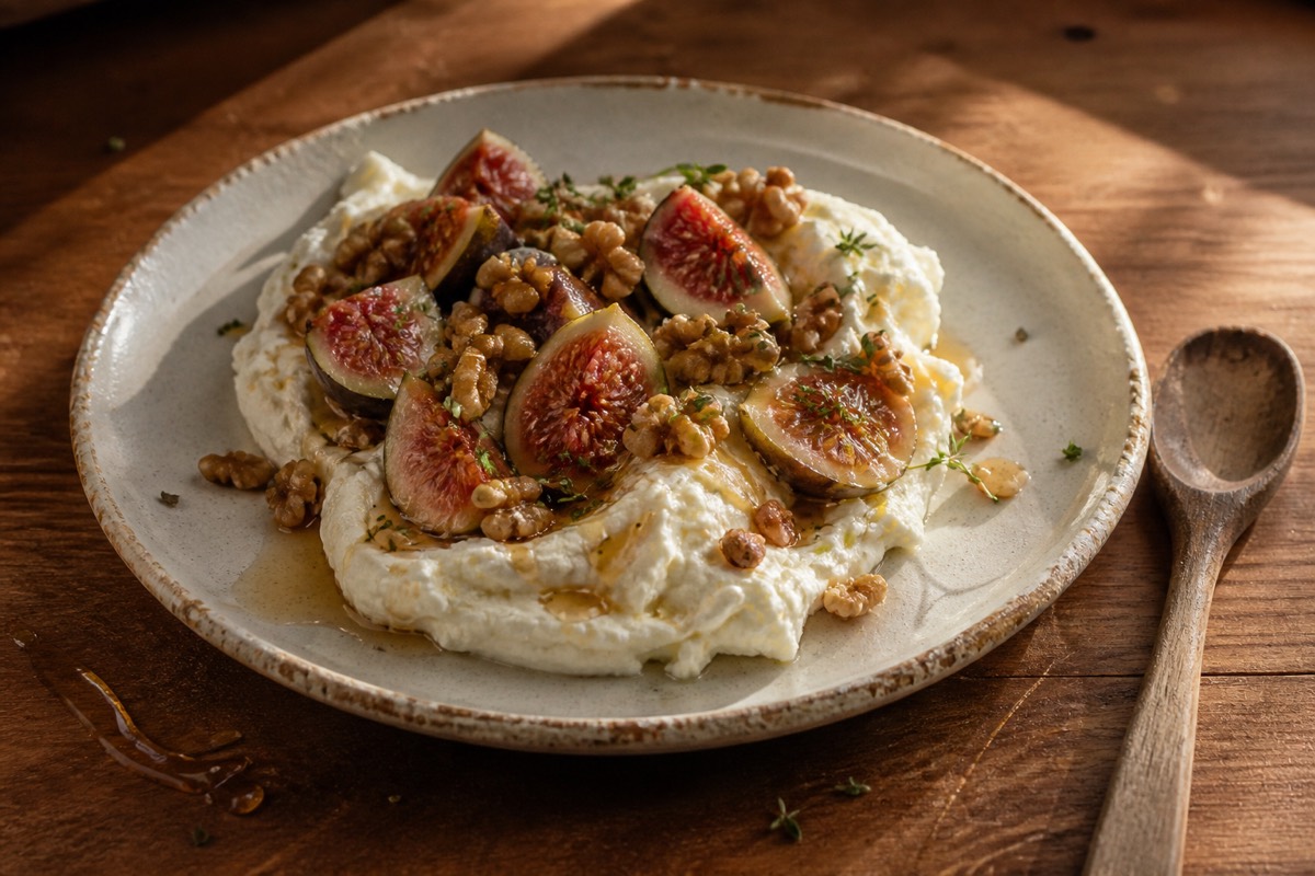 Whipped ricotta with figs, honey & walnuts