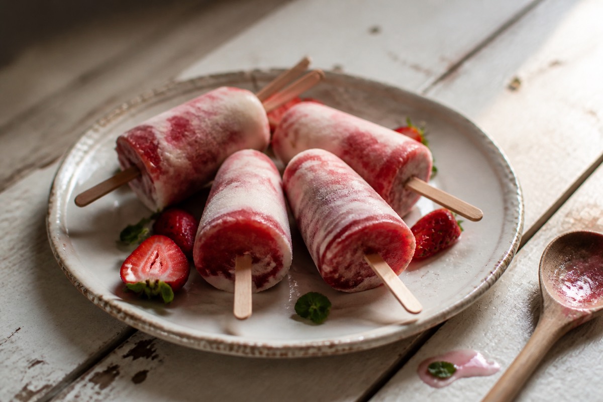 Strawberry & yogurt swirl lollies